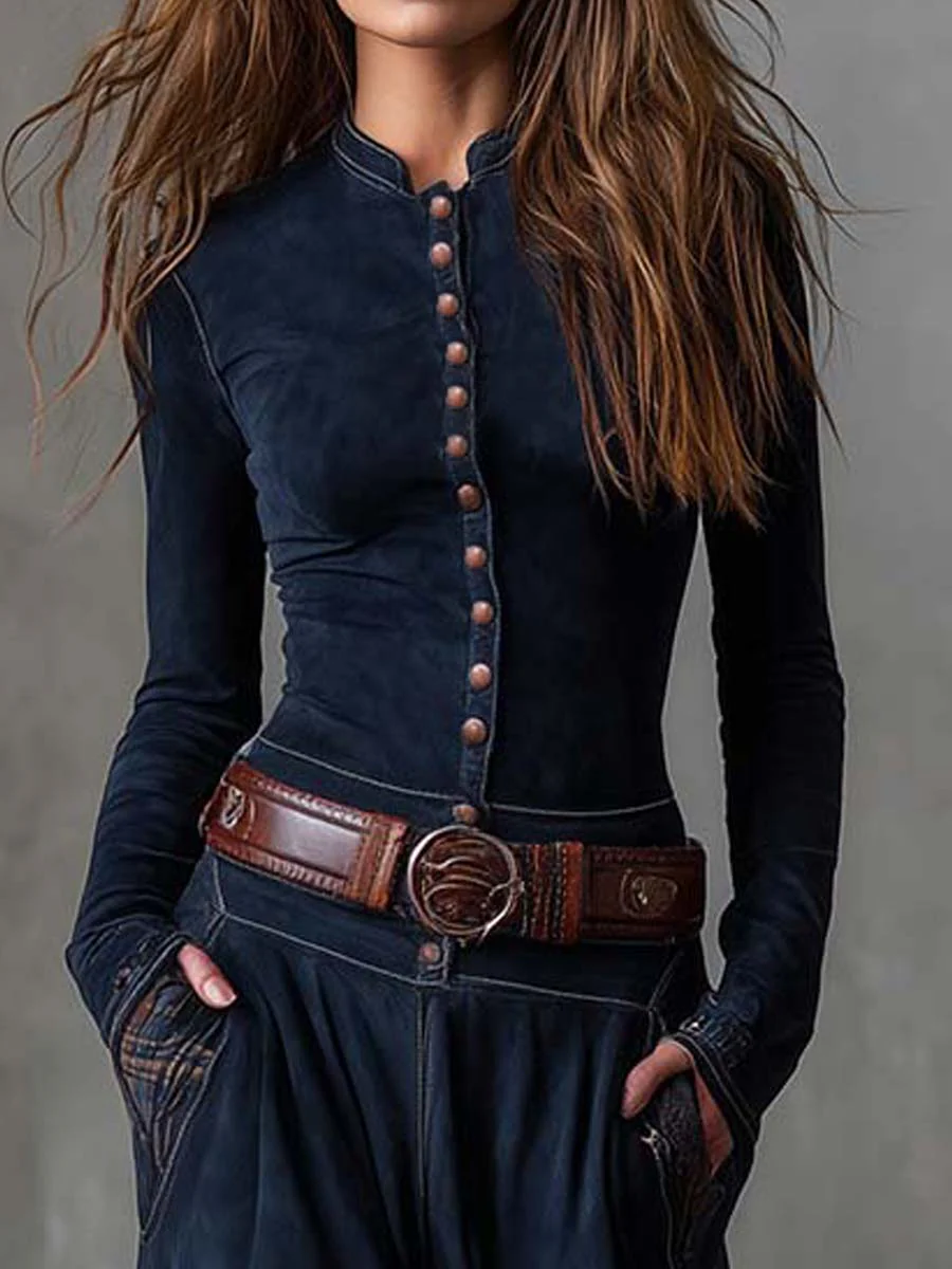 Leonora | Vestido largo vintage de ante a cuadros (incluye cinturón)